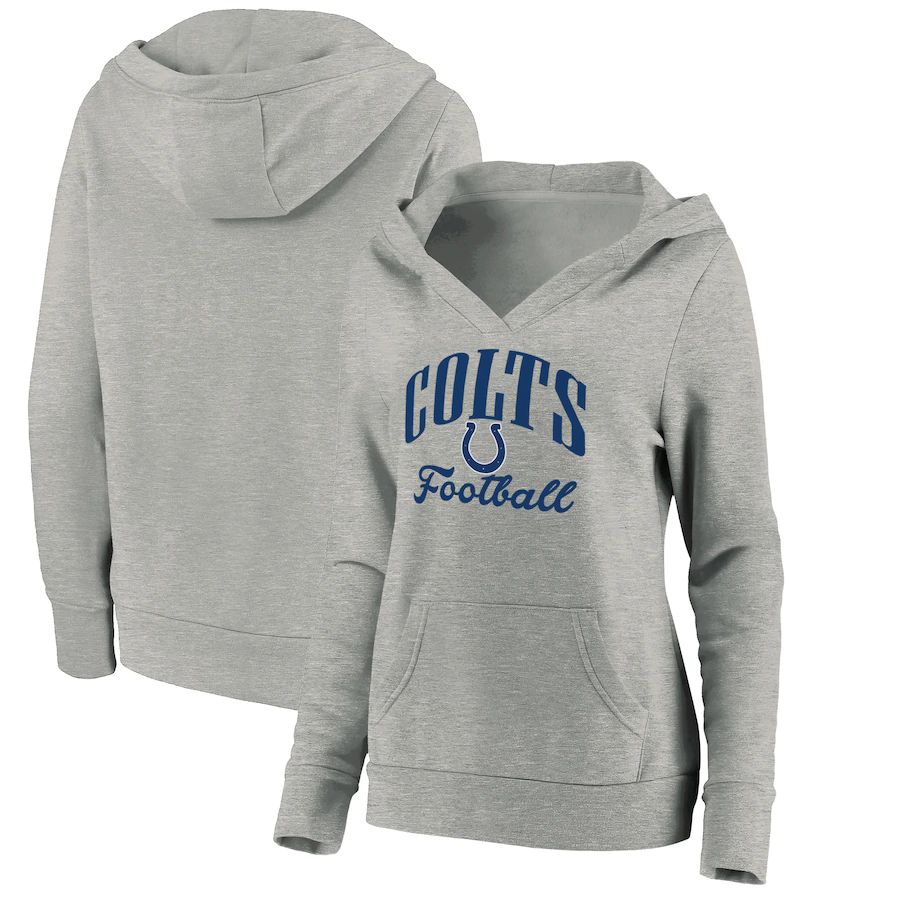 Women Indianapolis Colts Fanatics Branded Heathered Gray Victory Script V-Neck Pullover Hoodie->women nfl jersey->Women Jersey